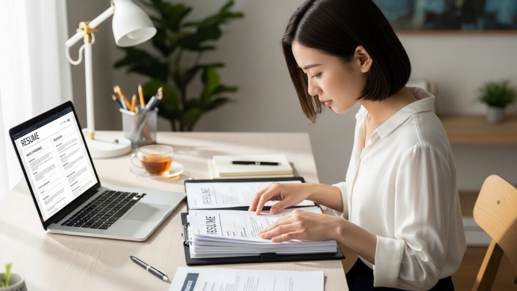 履歴書・職務経歴書を丁寧に整える20代の転職希望者